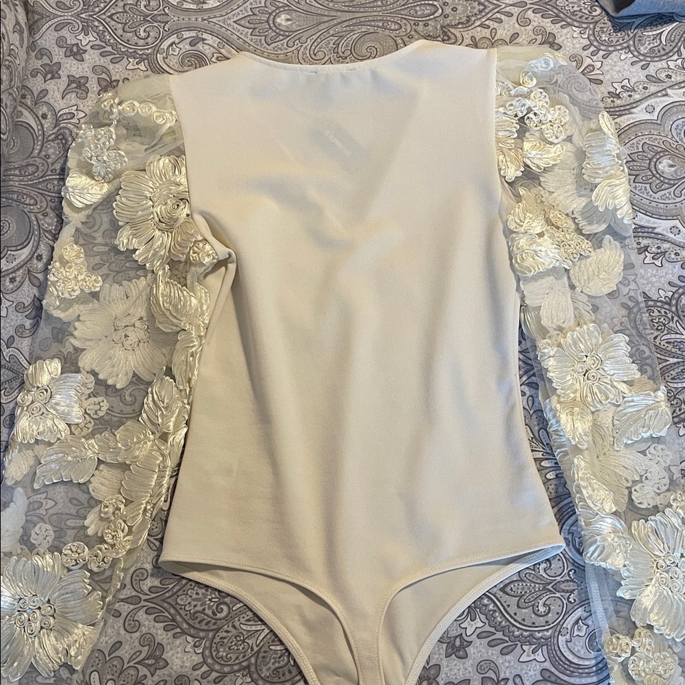 Express Ivory Bodysuit with Lace Floral Sleeves - Picture 8 of 8